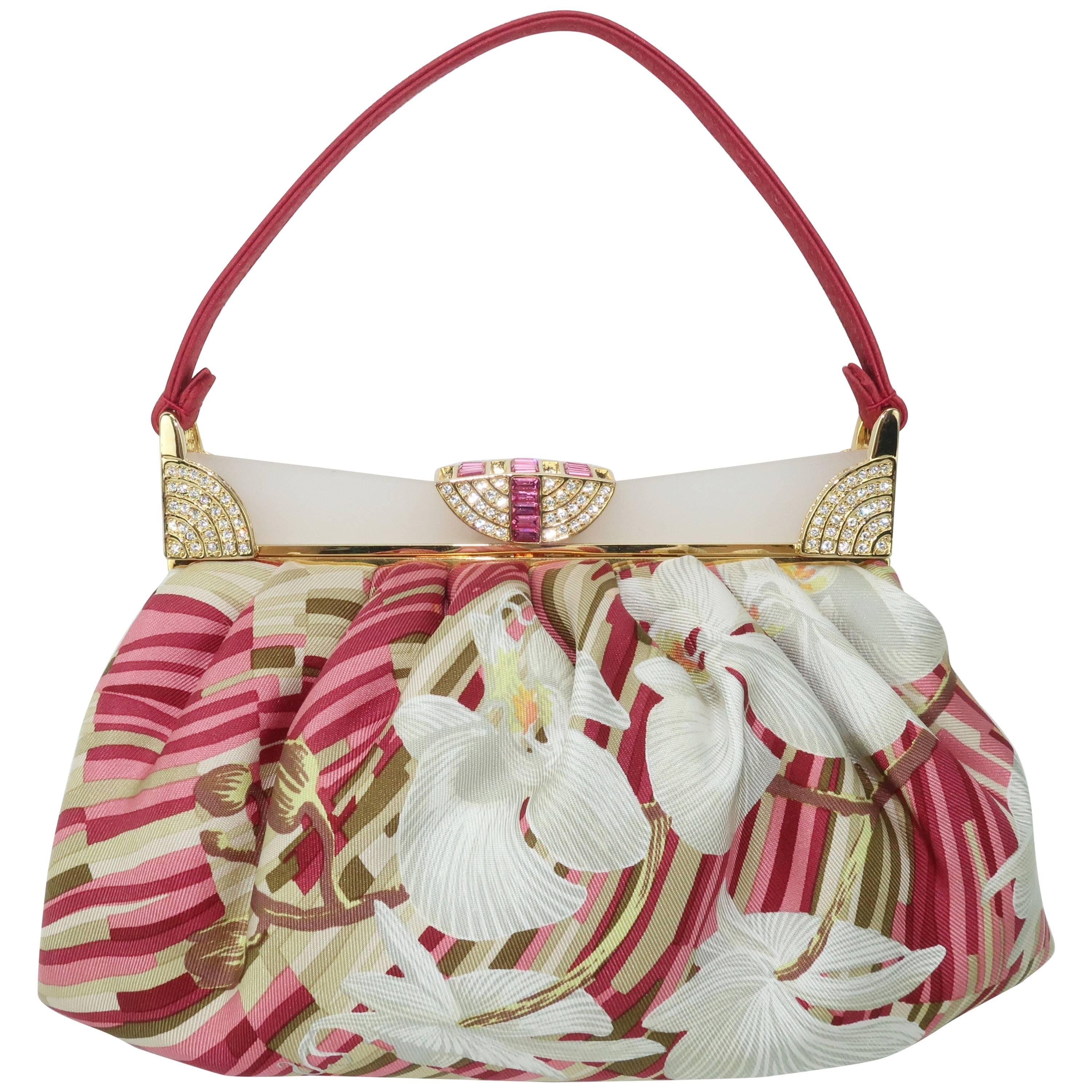 Judith Leiber Tropical Silk Handbag With Art Deco Style Frame