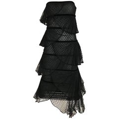 Vintage  Christian Dior by Gianfranco Ferre Black Lace Strapless Velvet flocked Gown  
