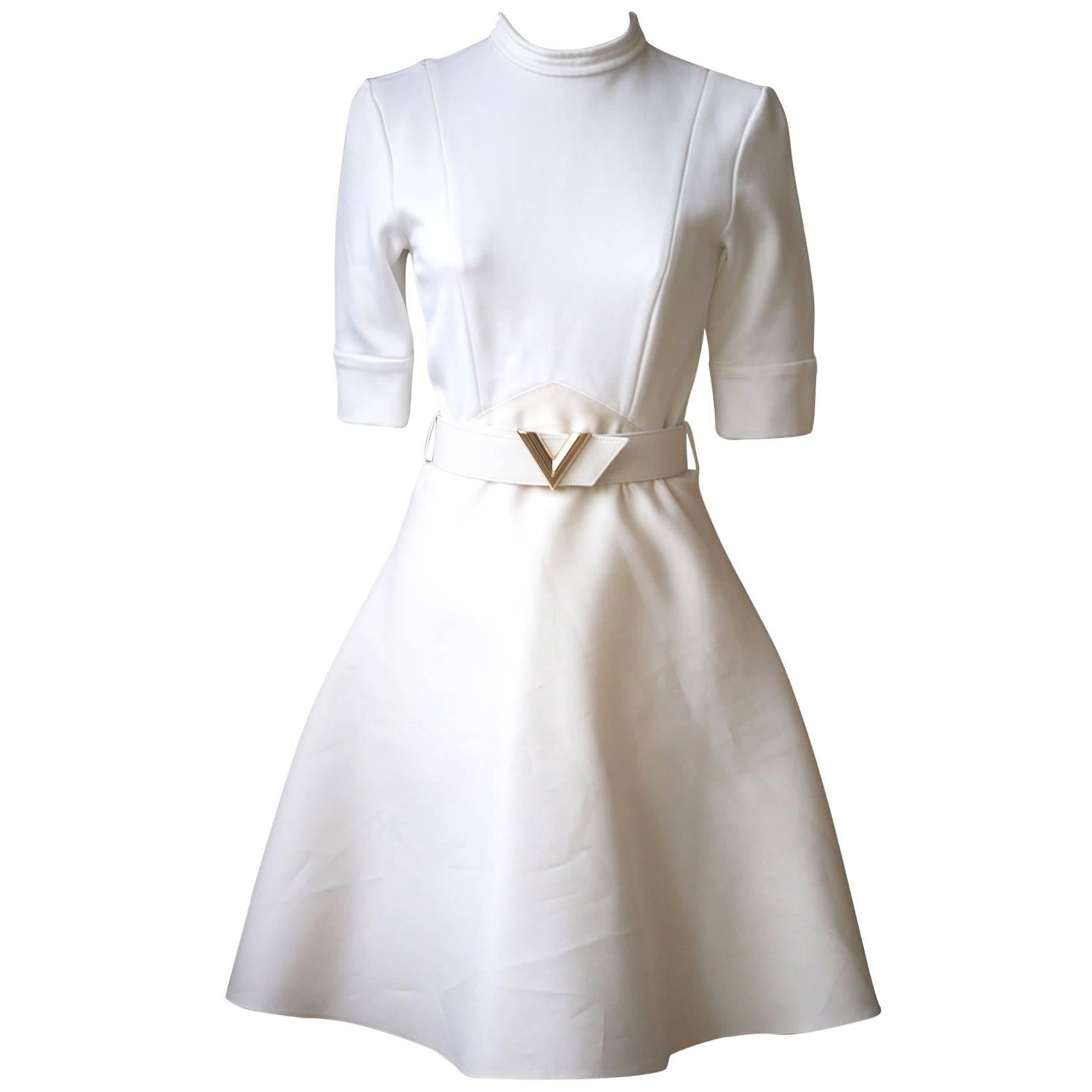 Louis Vuitton White-Creme A-Line Dress with Logo Belt at 1stDibs