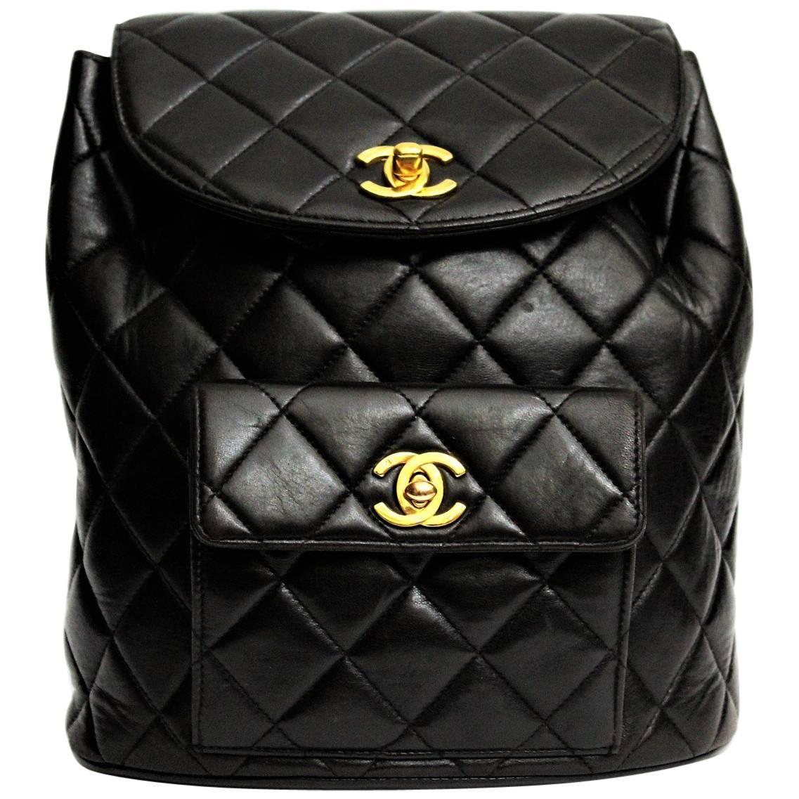 1990s Chanel Vintage Backpack Black Leather 