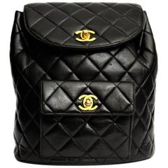 1990s Chanel Vintage Backpack Black Leather