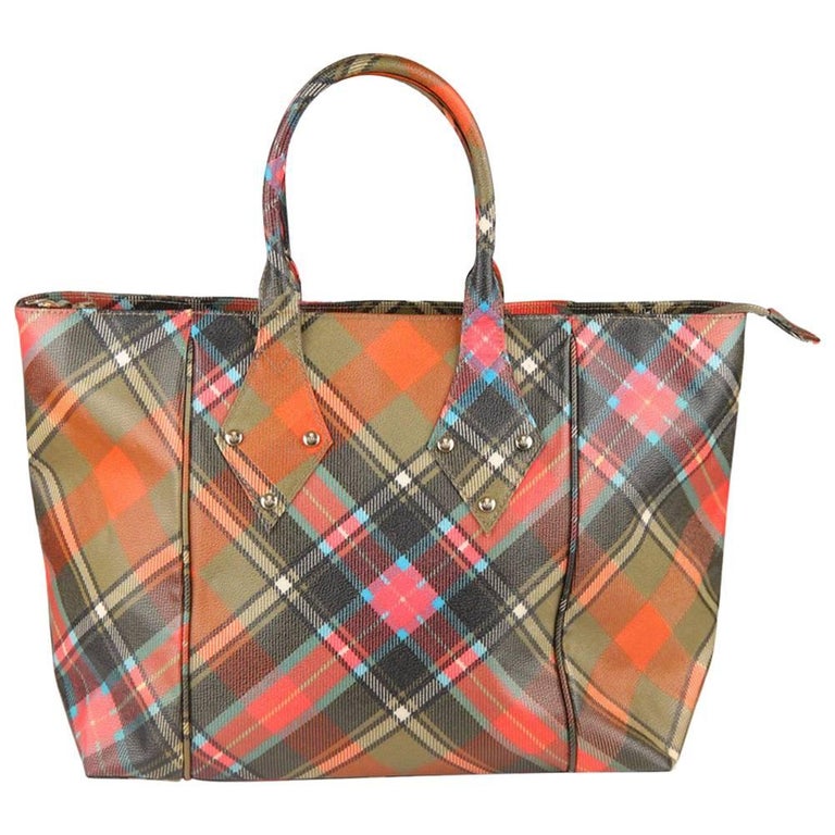 VIVIENNE WESTWOOD Multicolor Tartan Canvas Tote Bag For Sale at 1stDibs