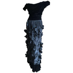 Moschino Vintage Evening Dress with Floral Applique Ball Skirt Size 48 NWT