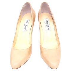 Jimmy Choo Beige Patent Leather Rounded Toe Pumps