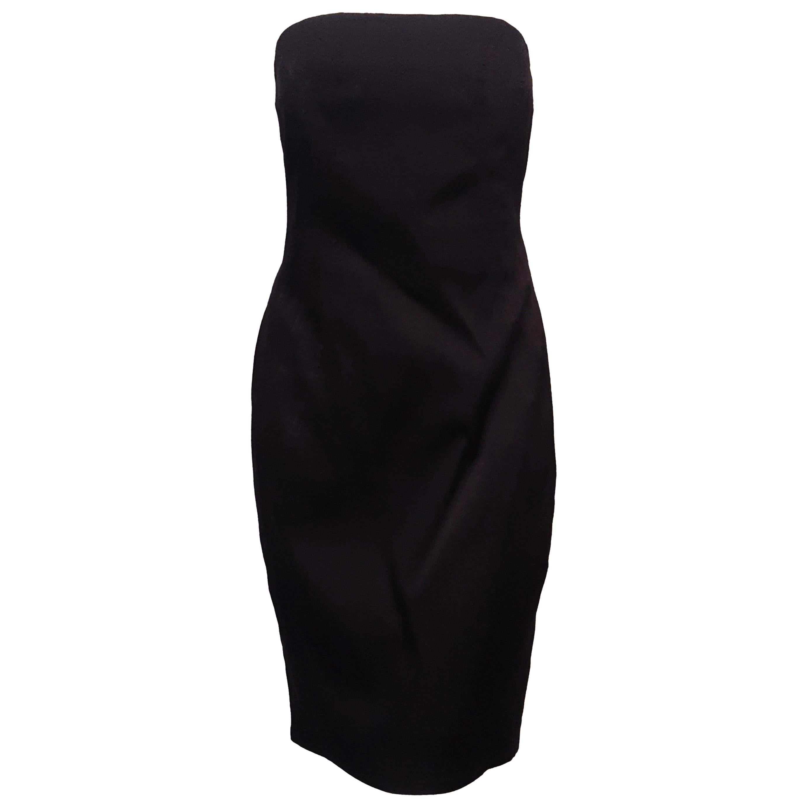 Escada Black Satin Strapless Dress For Sale