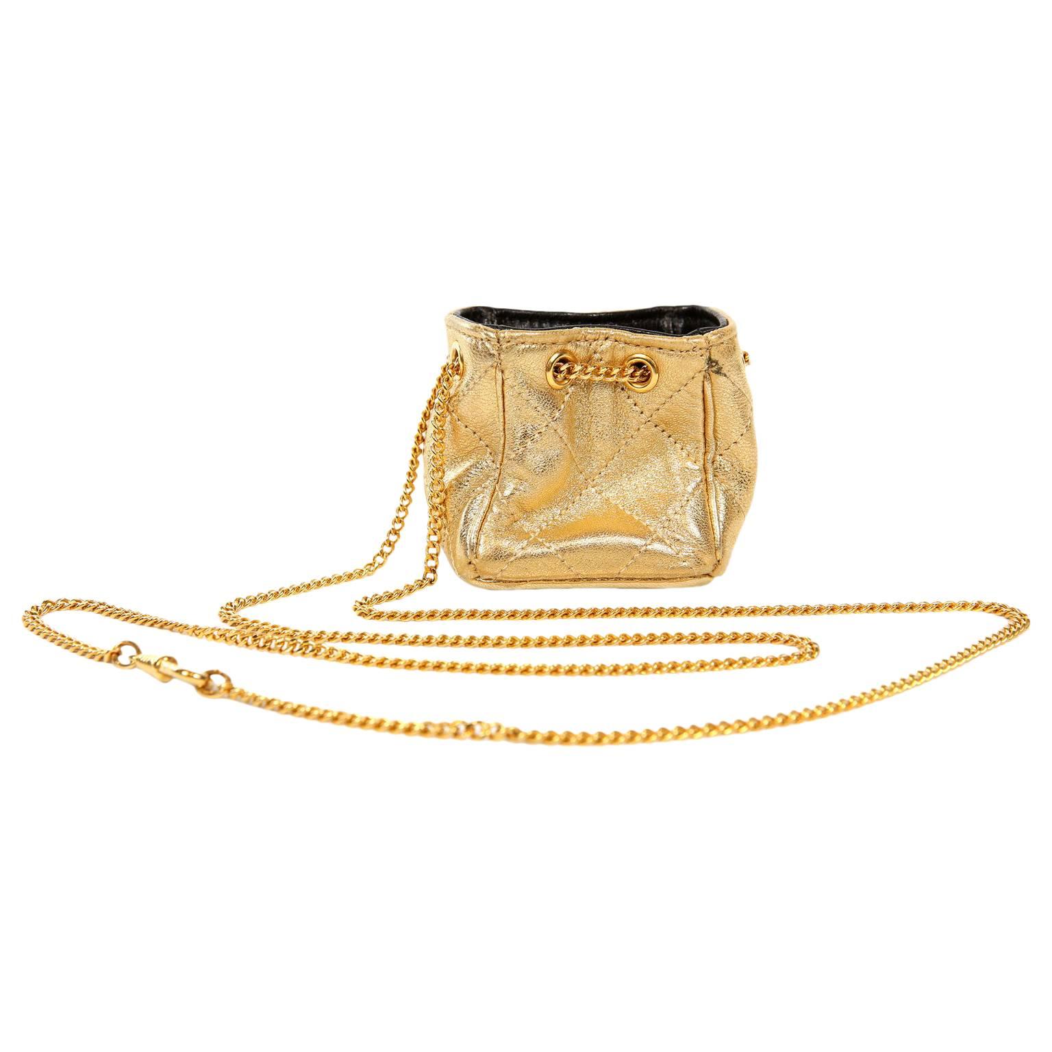 Chanel Gold Leather Mini Pouchette