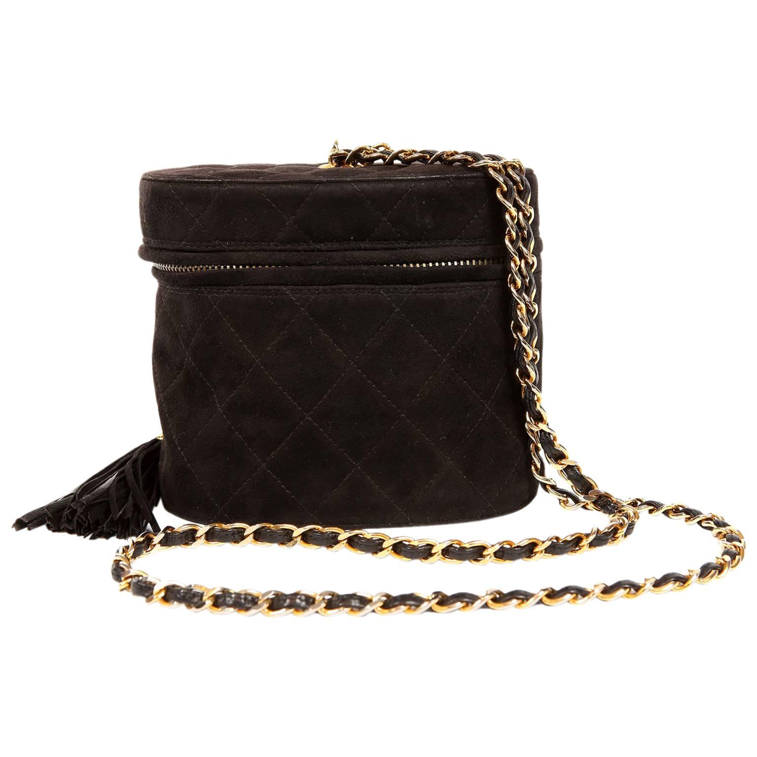 Chanel Black Suede Vintage Oval Tassel Bag