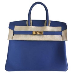 Hermes Handbag Birkin 25 Blue Brighton Swift Gold Hardware