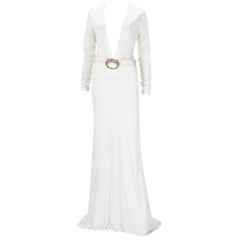 Tom Ford for Gucci White Dress Gown Crystal Dragon Brooch:: F /W 2004