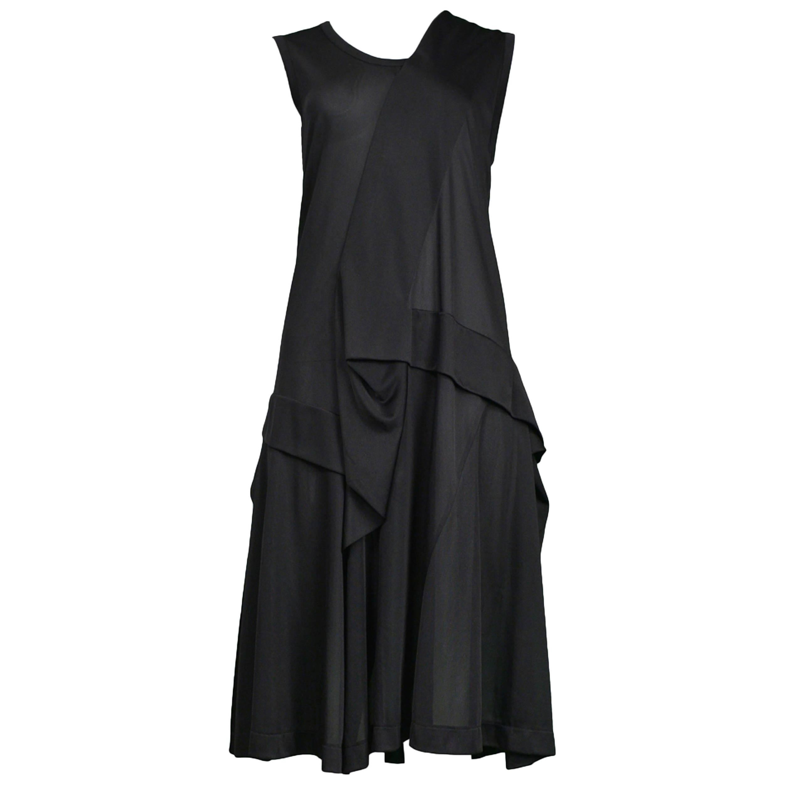 Junya Watanabe Black Nylon Pleat Tank Dress 1996 For Sale