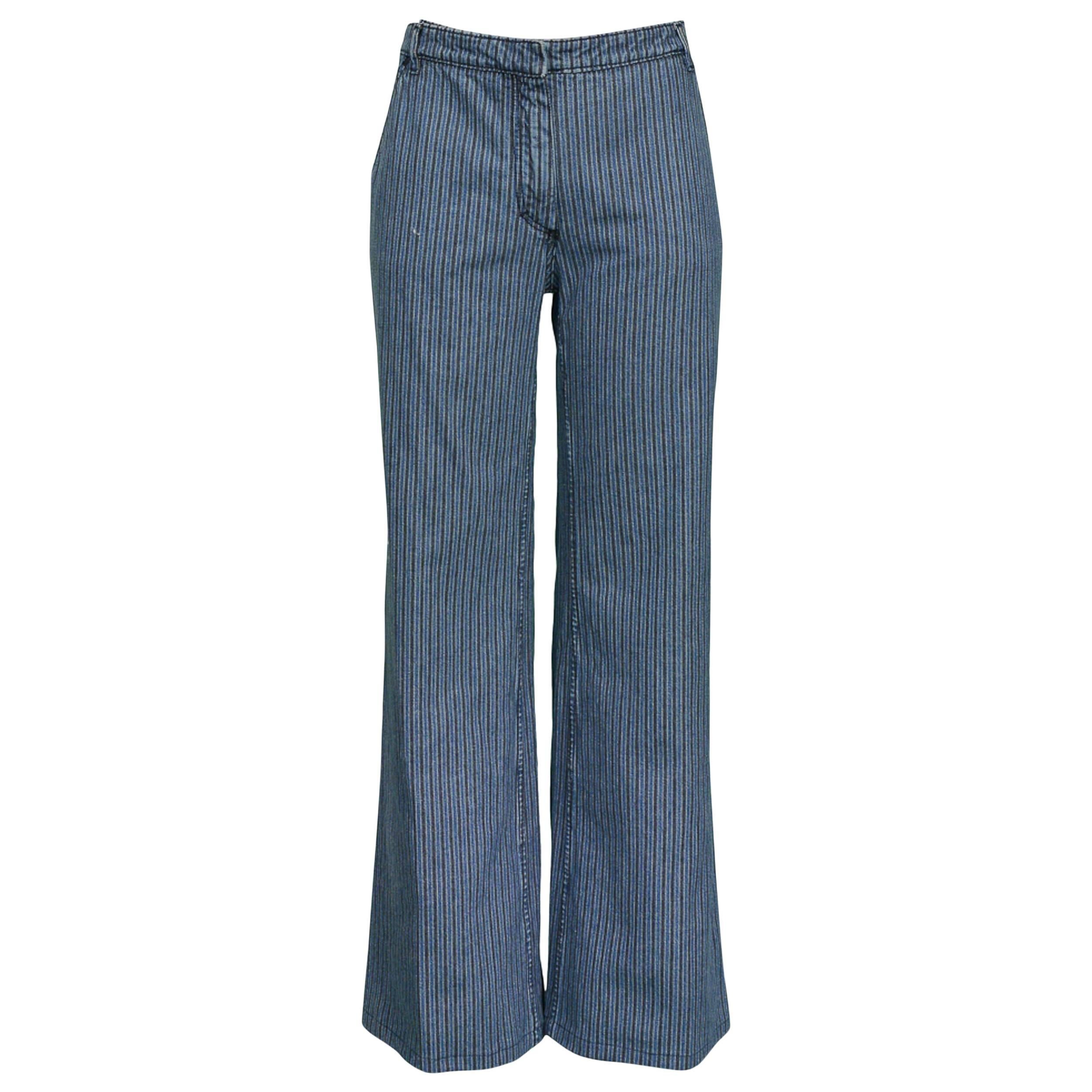 Balenciaga 2002 Blue & Black Denim Stripe Pants 