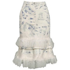 John Galliano Acid Wash Denim & Mongolian Fur Skirt 