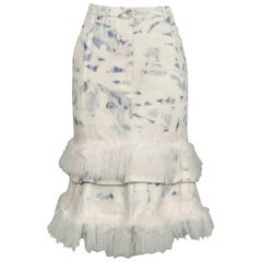 John Galliano Acid Wash Denim & Mongolian Fur Skirt