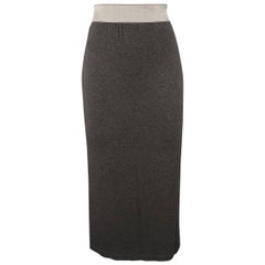 DONNA KARAN Size M Charcoal Jersey Silver Waistband Pencil Skirt
