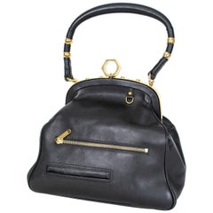 Zac Posen Black Alexia Top Handle Bag with Gold Hardware, 21st Century