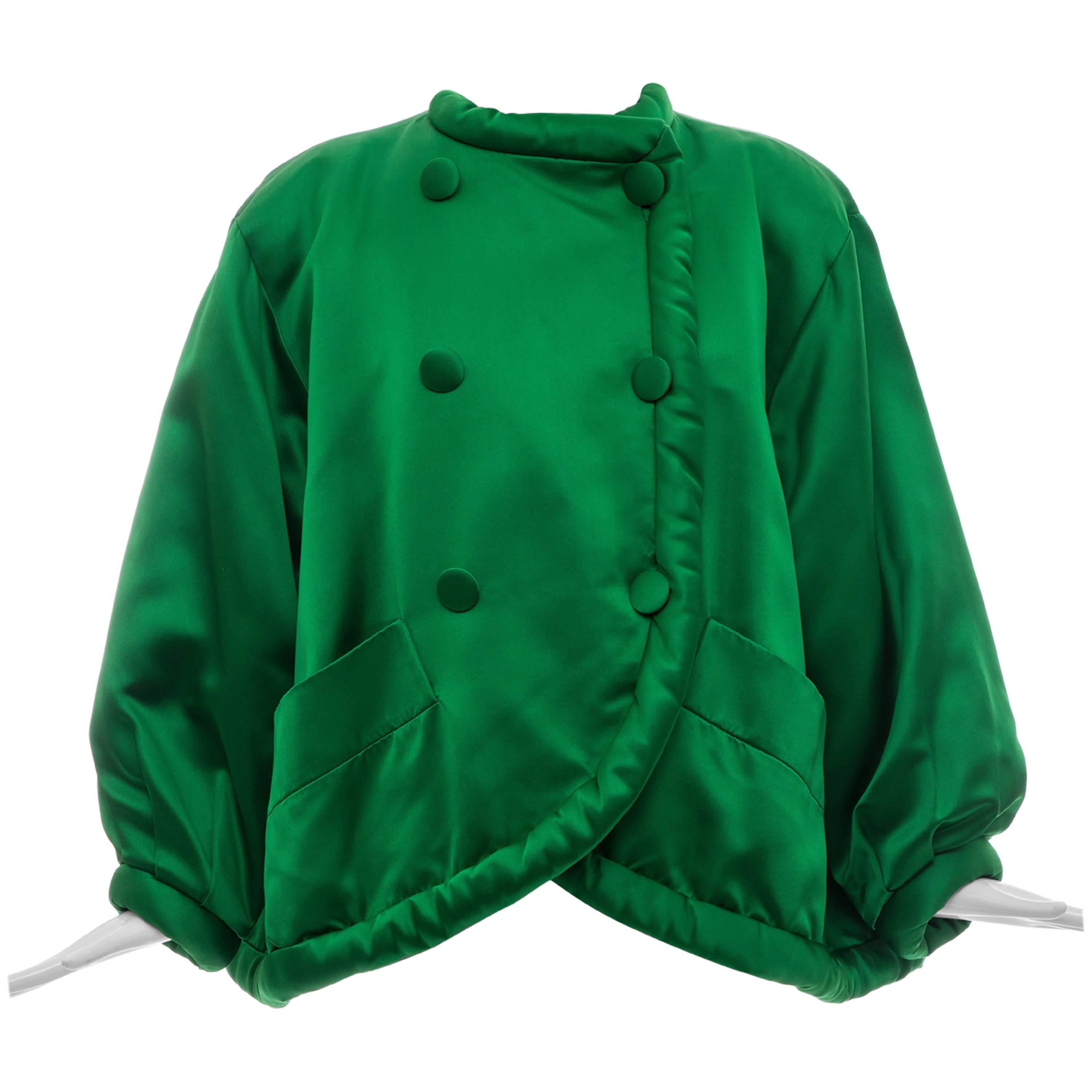 Yves Saint Laurent Rive Gauche Emerald Silk Satin Evening Jacket, Circa 1980's