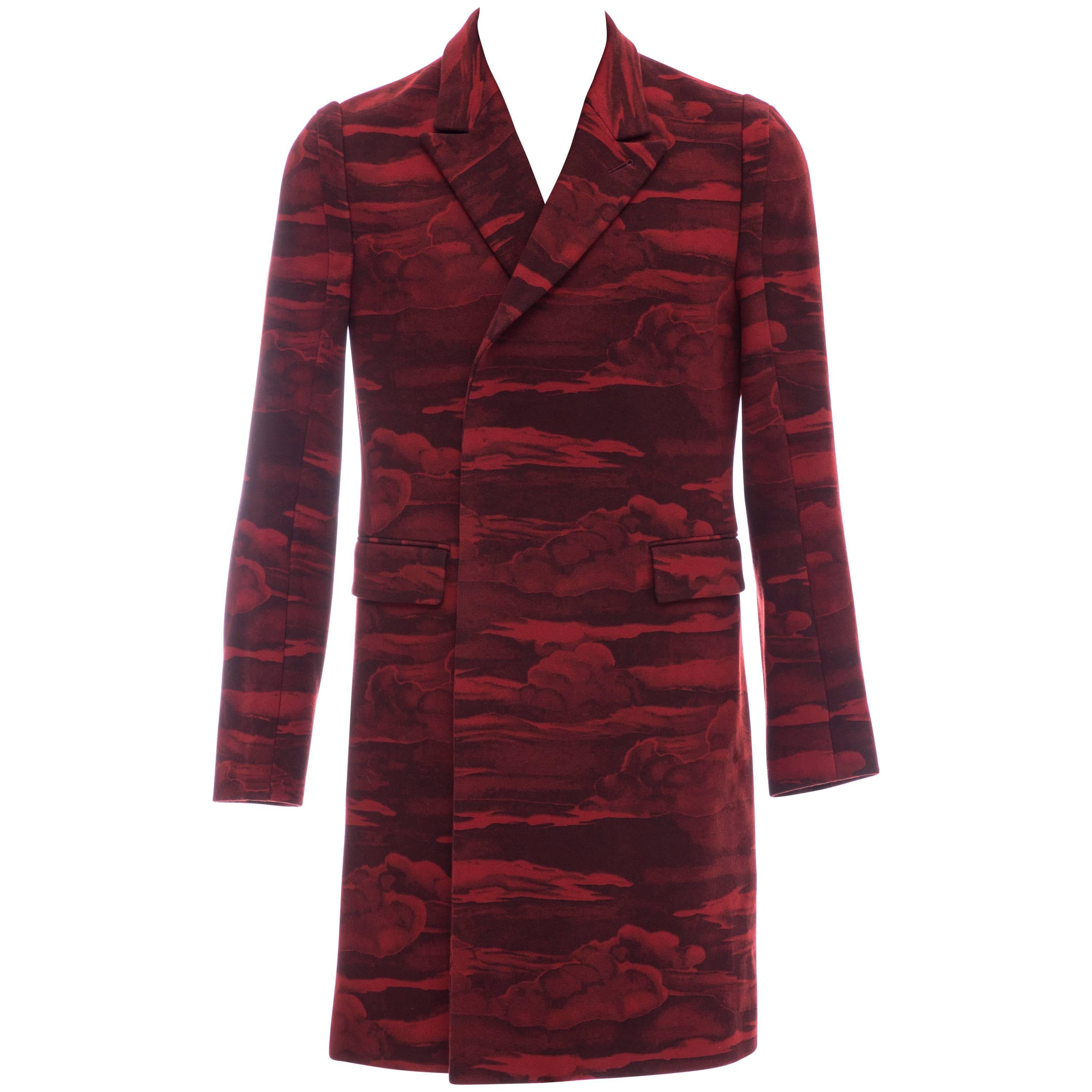 Kenzo Men's Runway Wool Red Cloud Print Coat, Fall 2013