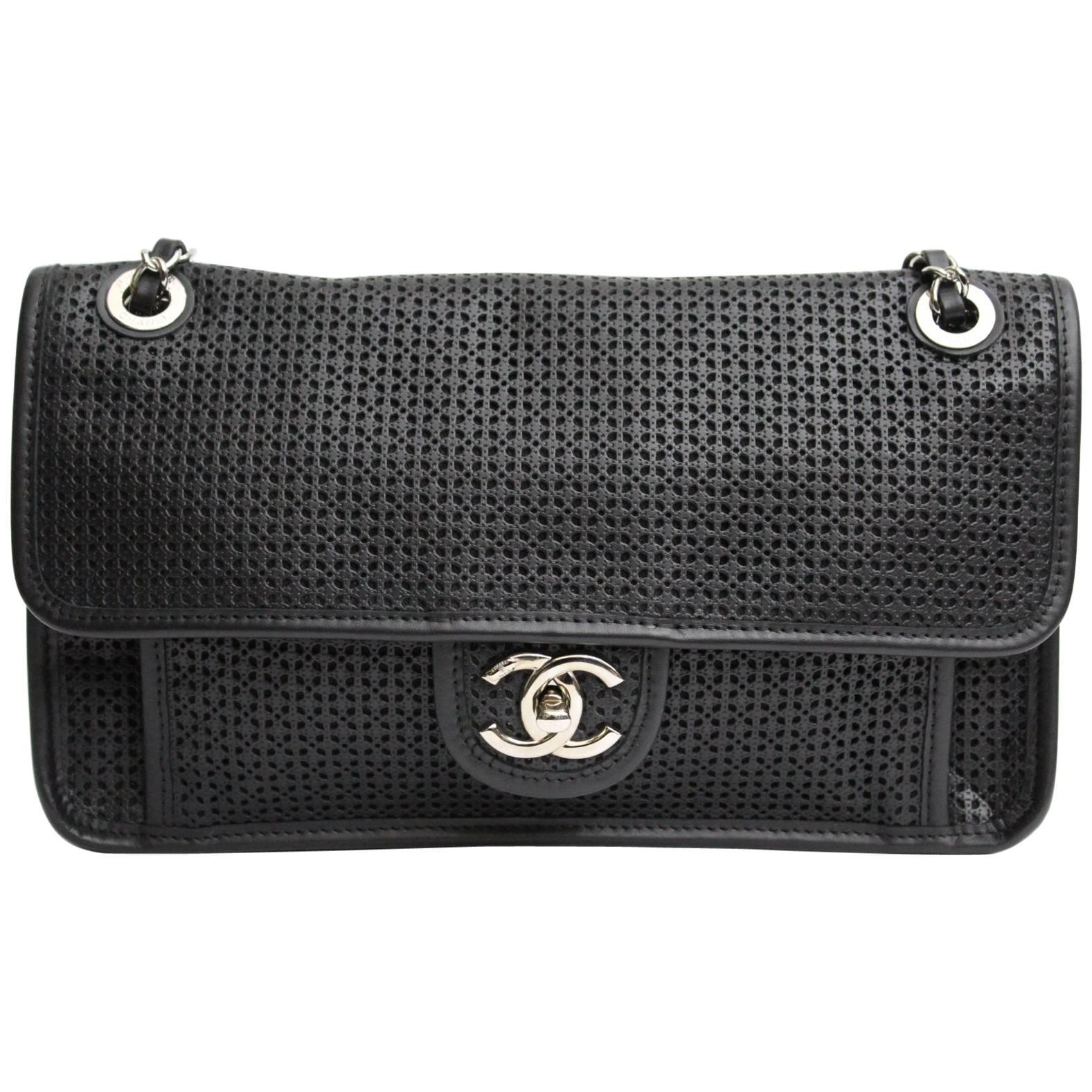 CHANEL Blu Navy Perforated Leather Up in the Air Flap Bag Cruise 2015