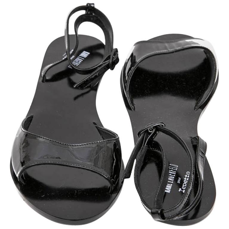 KARL LAGERFELD for REPETTO Sandals in Black Patent Leather Size 40FR For Sale