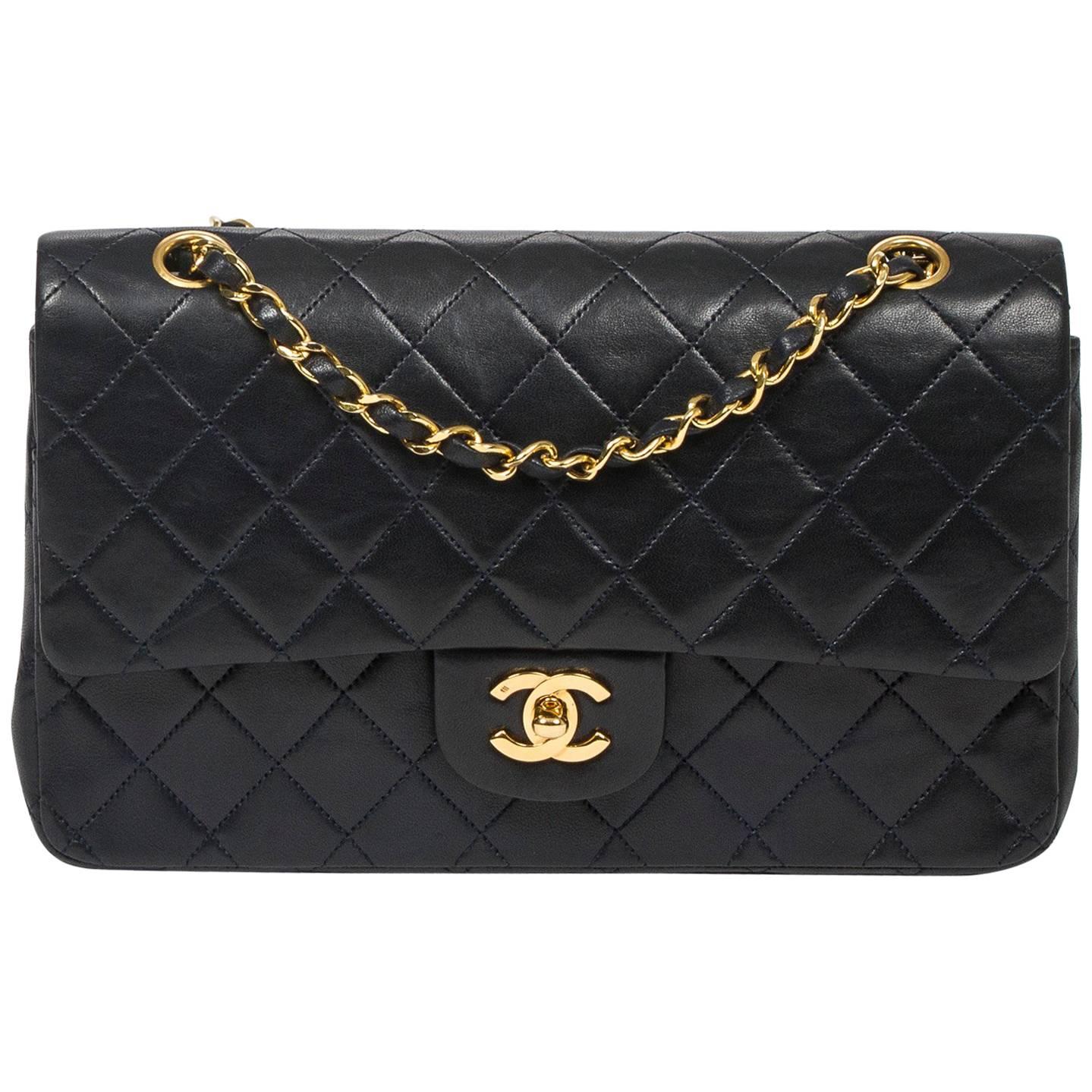 CHANEL Classic Double Flap Navy Leather 26cm