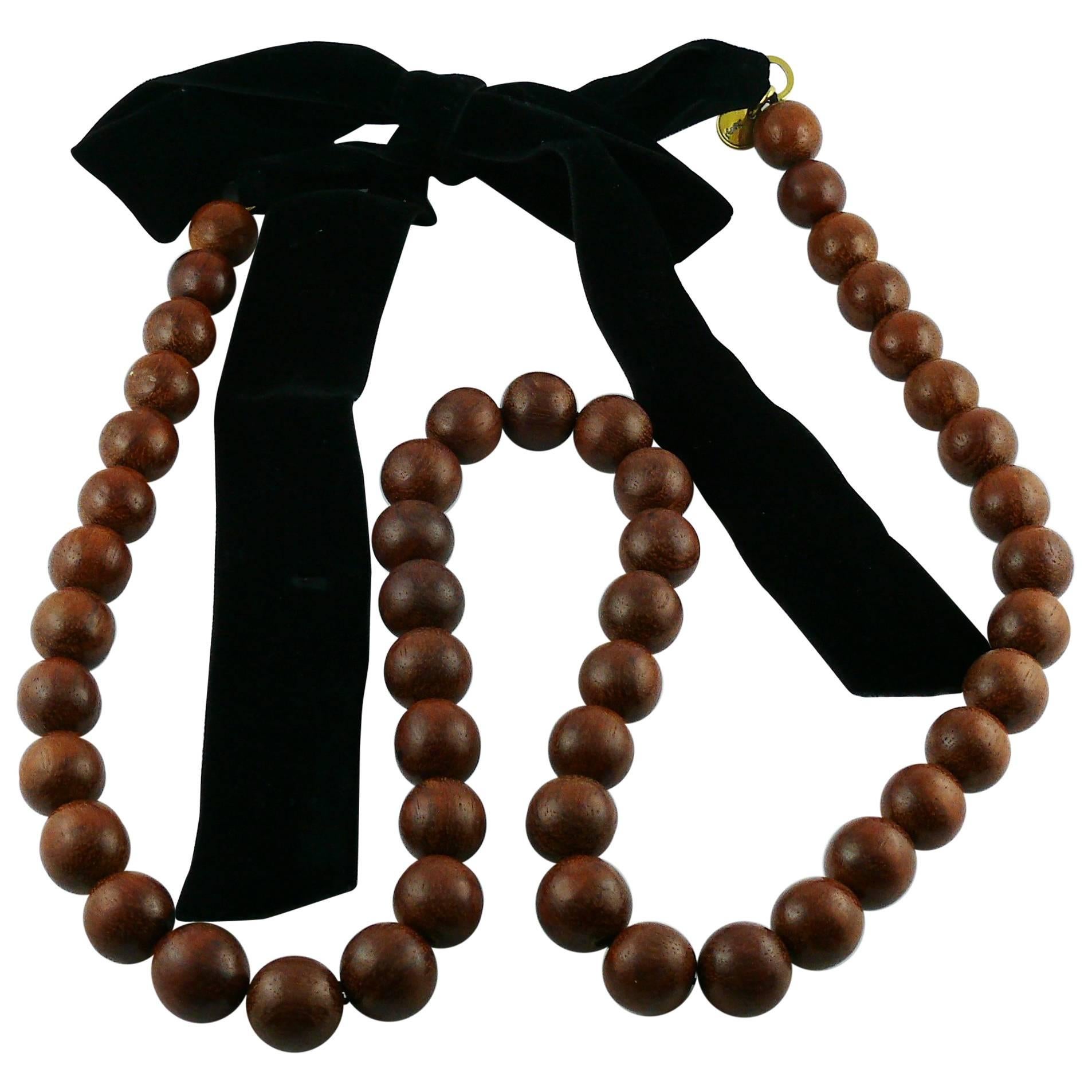 Yves Saint Laurent YSL Wood Bead and Black Velvet Necklace