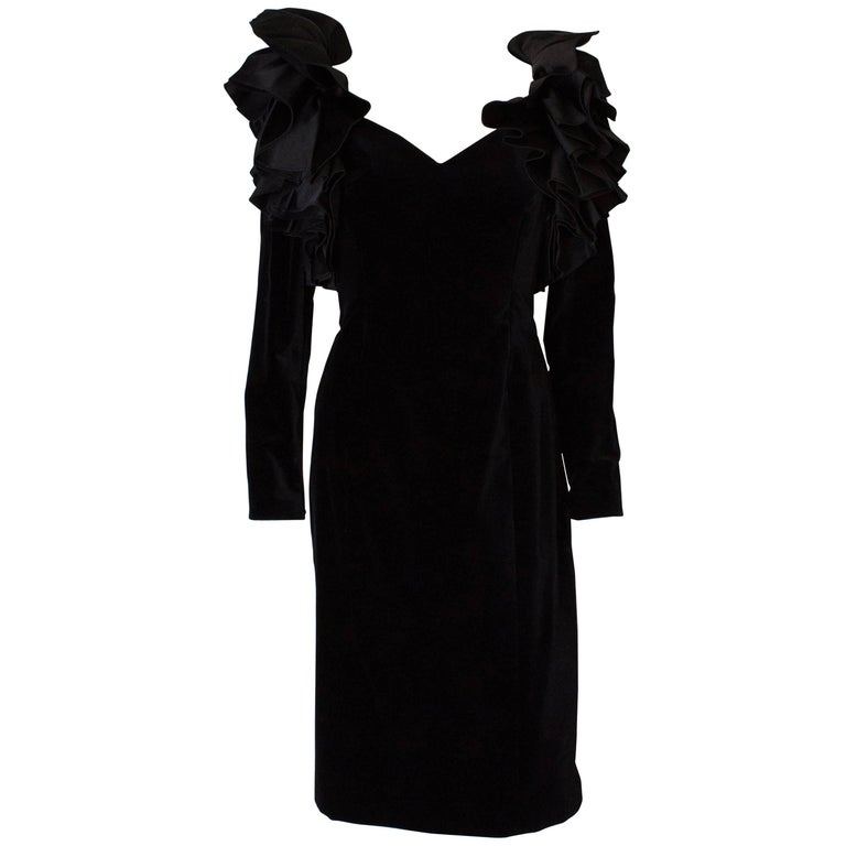 80s black velvet dress 80s Norma Kamali Velvet & Lace Dress | S-M main image 1