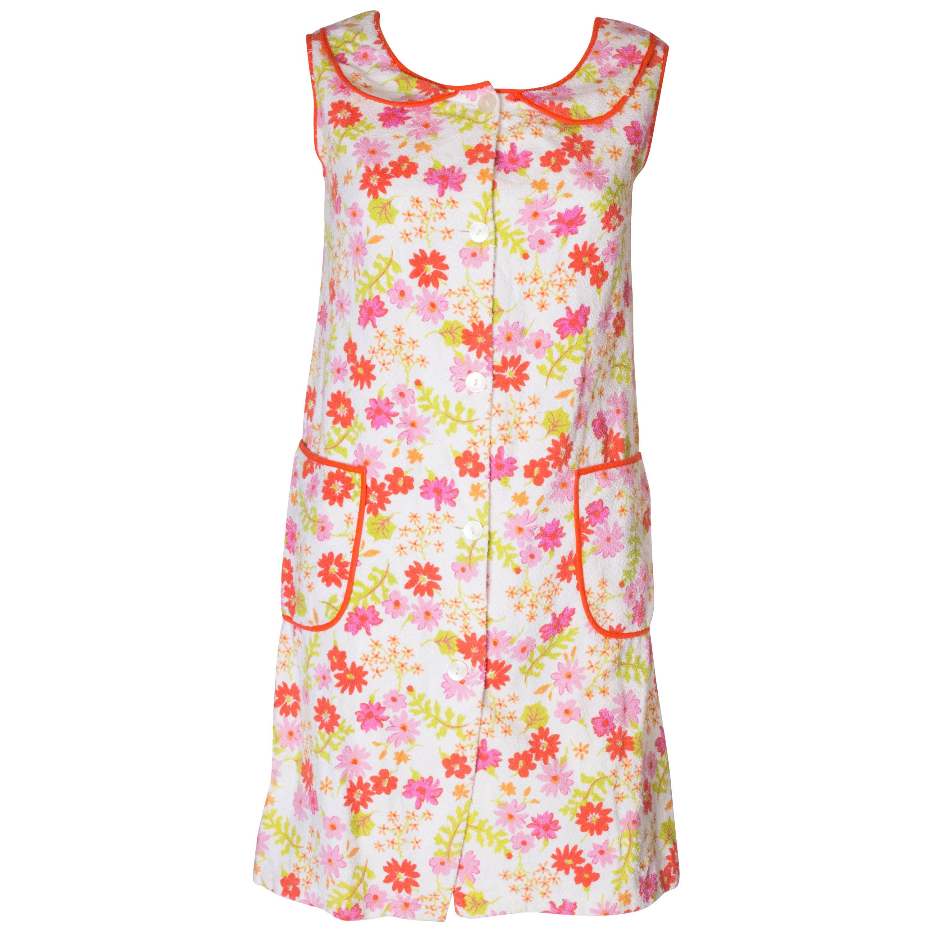 A Vintage 1960s floral printed Towelling summer Dress