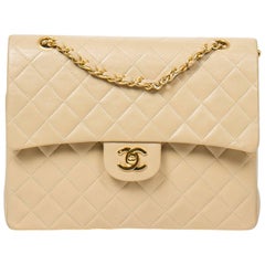 Vintage Chanel Tall Double Flap Beige Leather