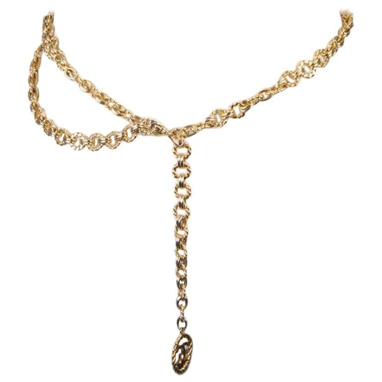 CHANEL Vintage Gold Metal RING Chain Necklace or Belt CC Pendant