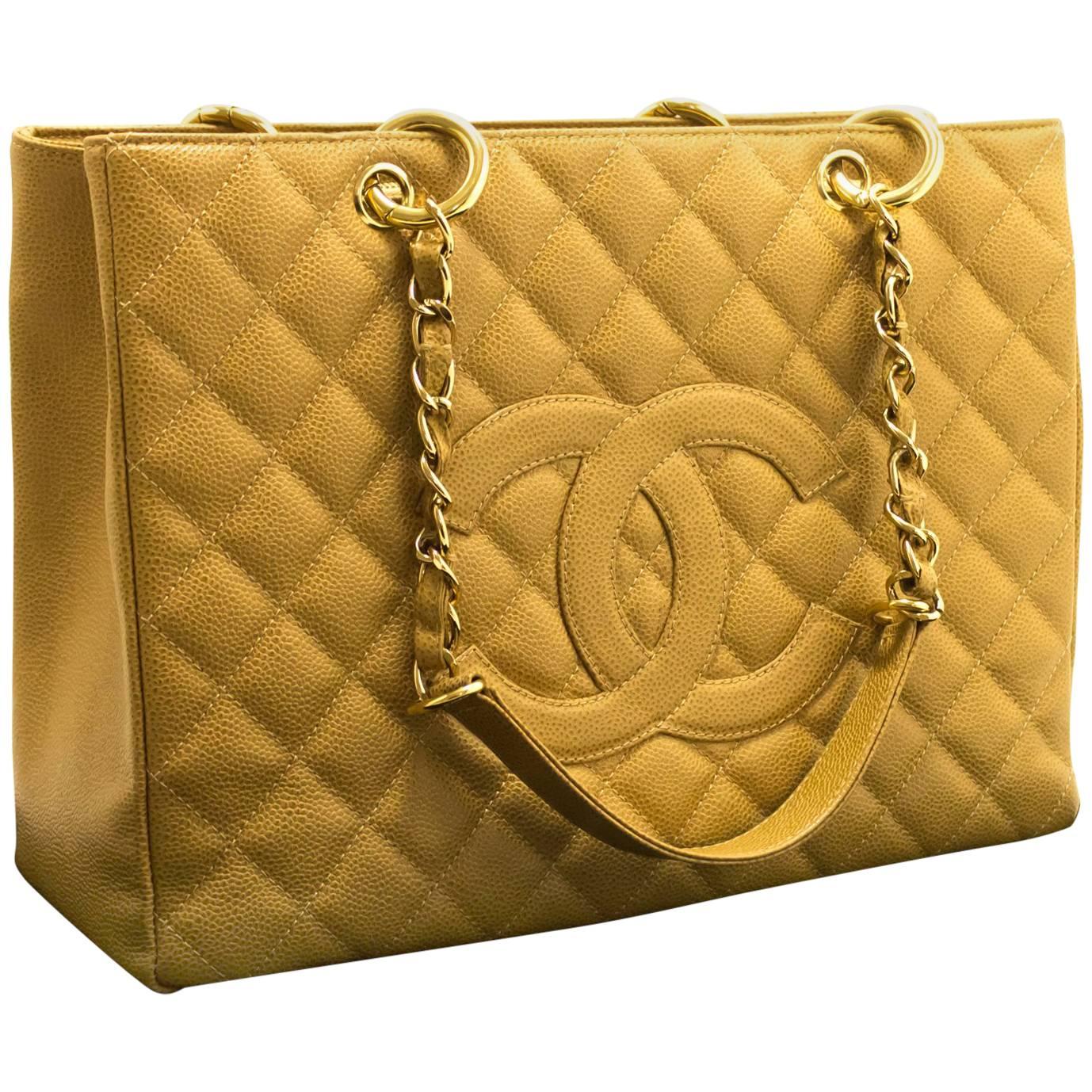 Chanel Caviar GST 13 Inch Beige Grand Shopping Tote Chain Shoulder Bag 