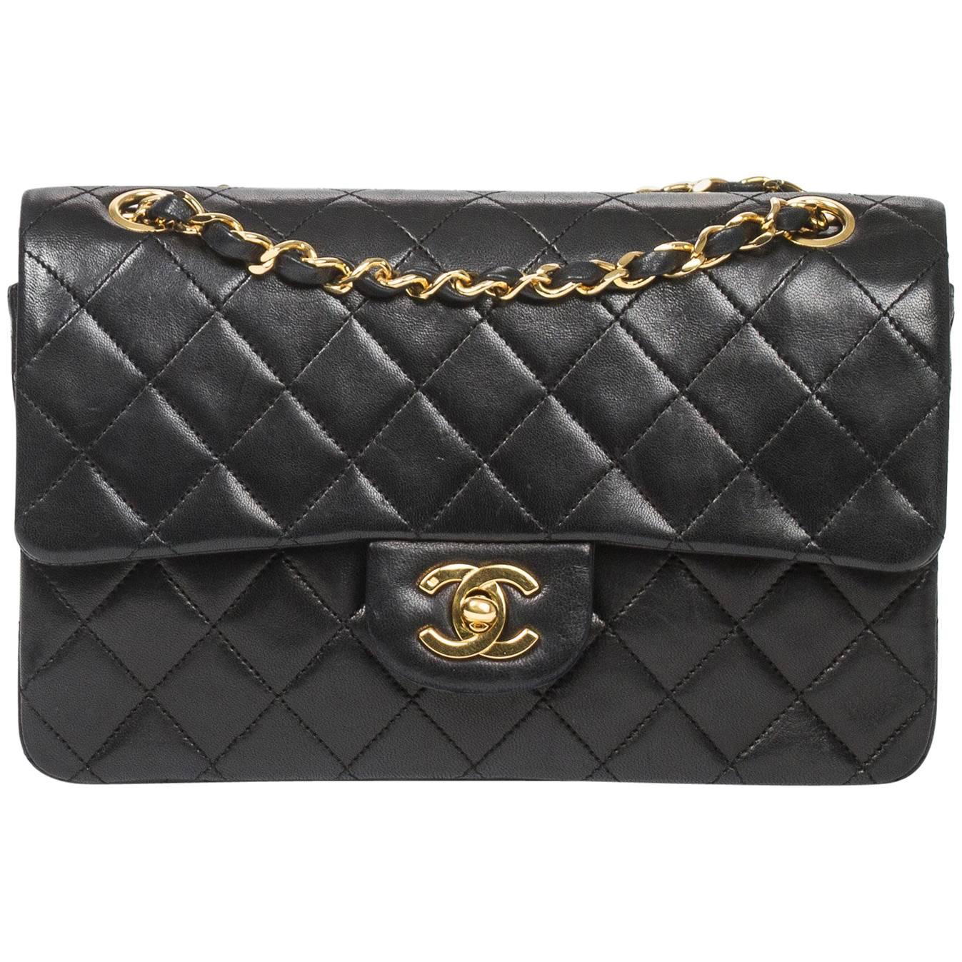 Chanel Classic Double Flap Black Leather Bag For Sale