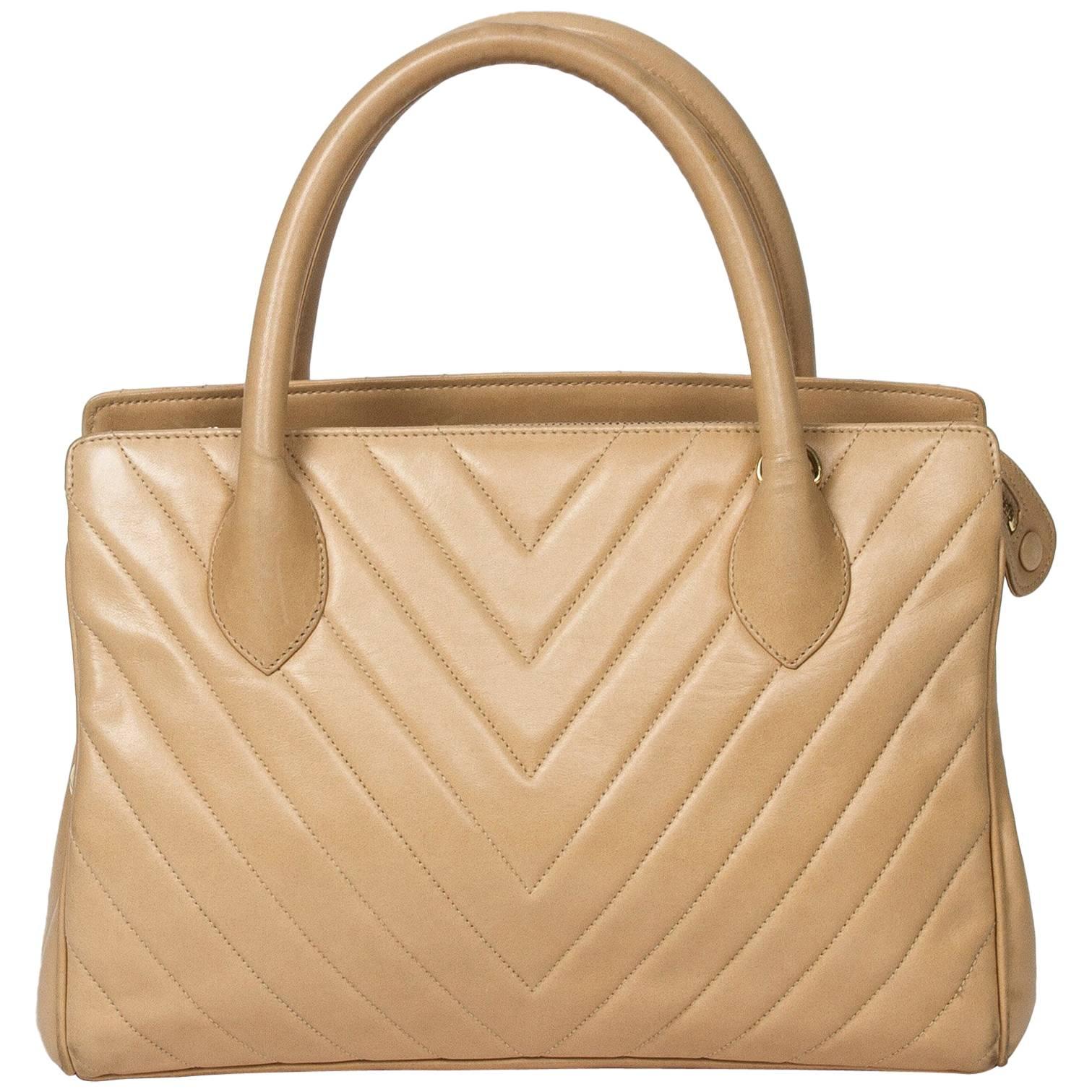 Chanel Handbag Beige Leather 