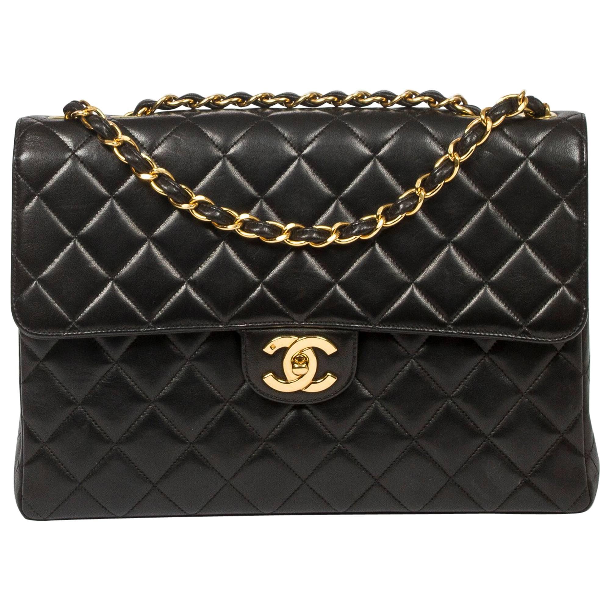 Chanel Jumbo Small Turnlock Black Leather Bag