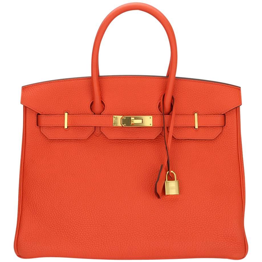 Hermès 35cm Orange Togo Leather with Gold Hardware Stamp T Year 2015 Birkin Bag