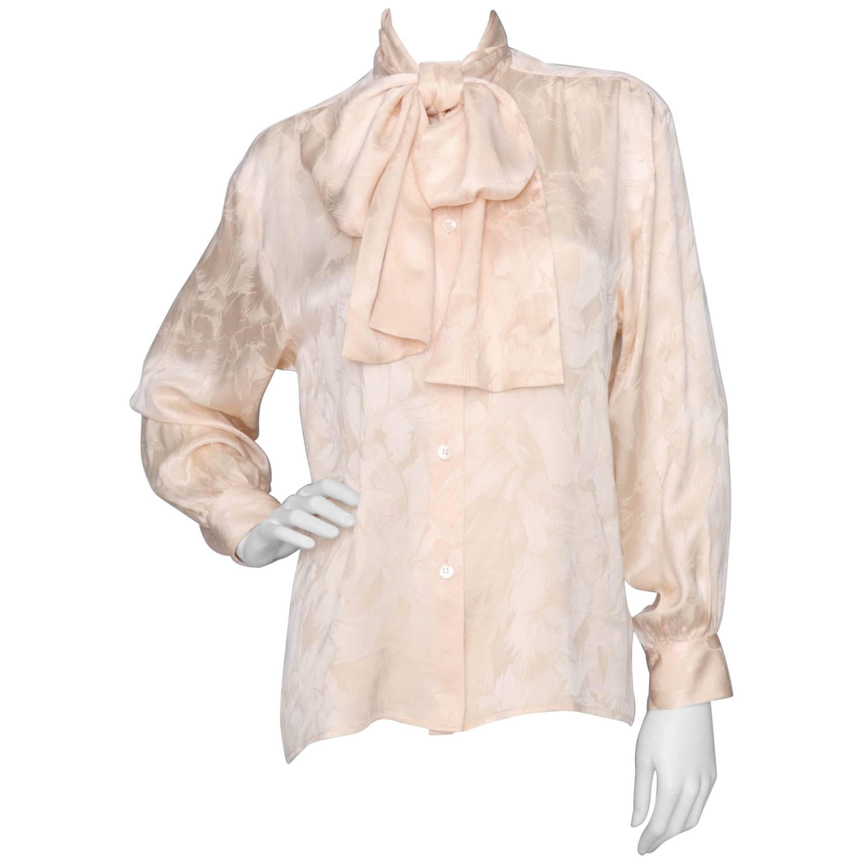 Yves Saint Laurent Rive Gauche Vintage Jacquard Woven Silk Blouse, 1980s 