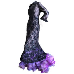 Isaac Mizrahi Embellished Evening Gown with Ruffled Flamenco Tulle Train