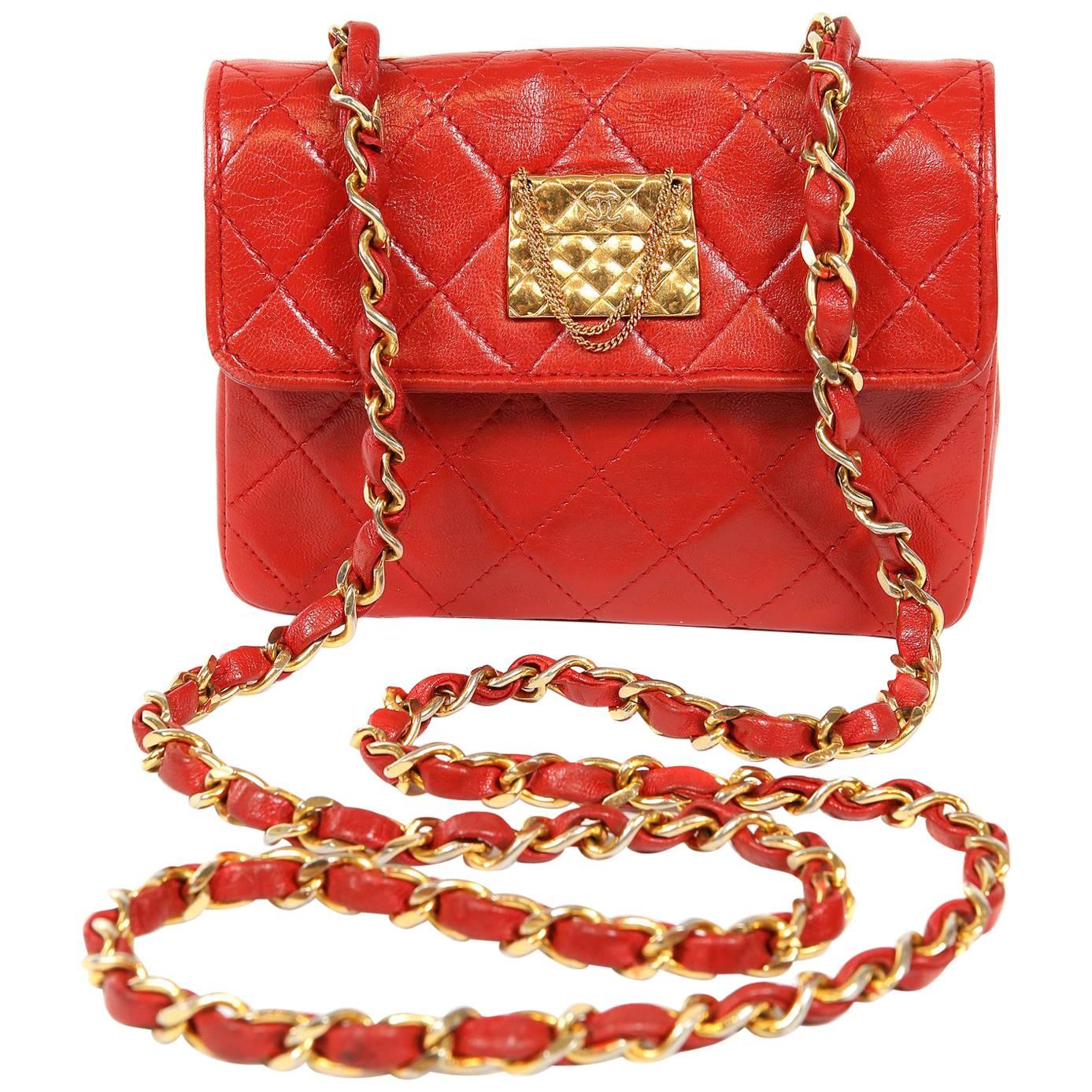 Chanel Red Leather Mini Classic Flap Bag