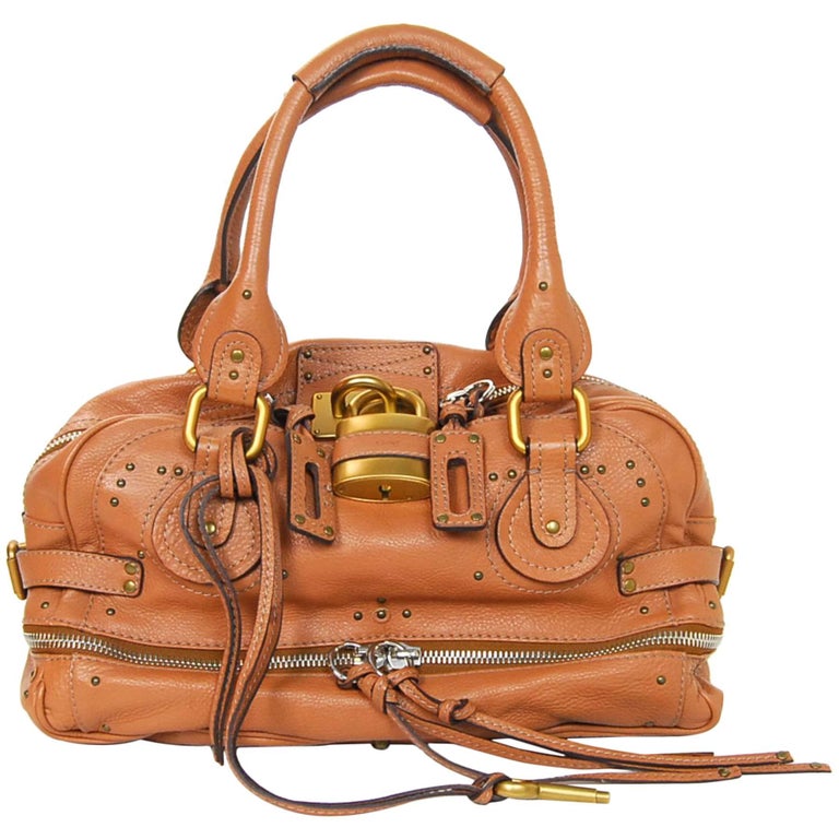 Chloe Tan Leather East/West Paddington Zippy Tote Bag For Sale at