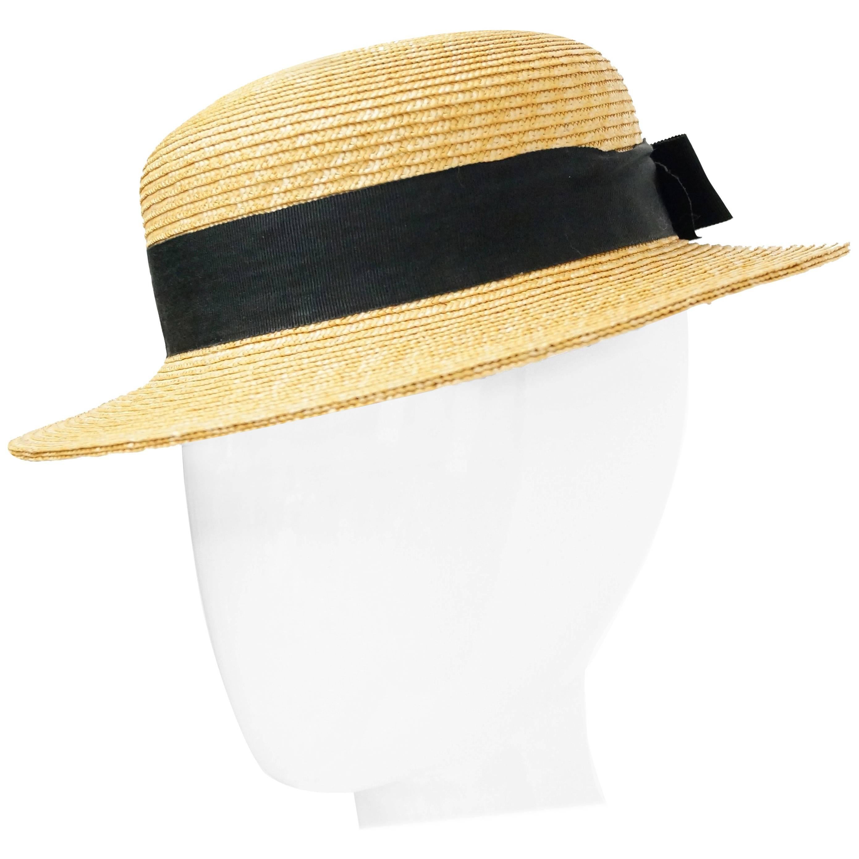 Rare 1980s Yves Saint Laurent Straw Boater Hat