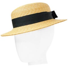 Vintage Rare 1980s Yves Saint Laurent Straw Boater Hat