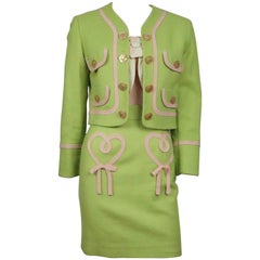 Moschino Cheap and Chic Jacke/Rock/Top Limonengrüner Pique mit rosa Seidenbesatz - 4