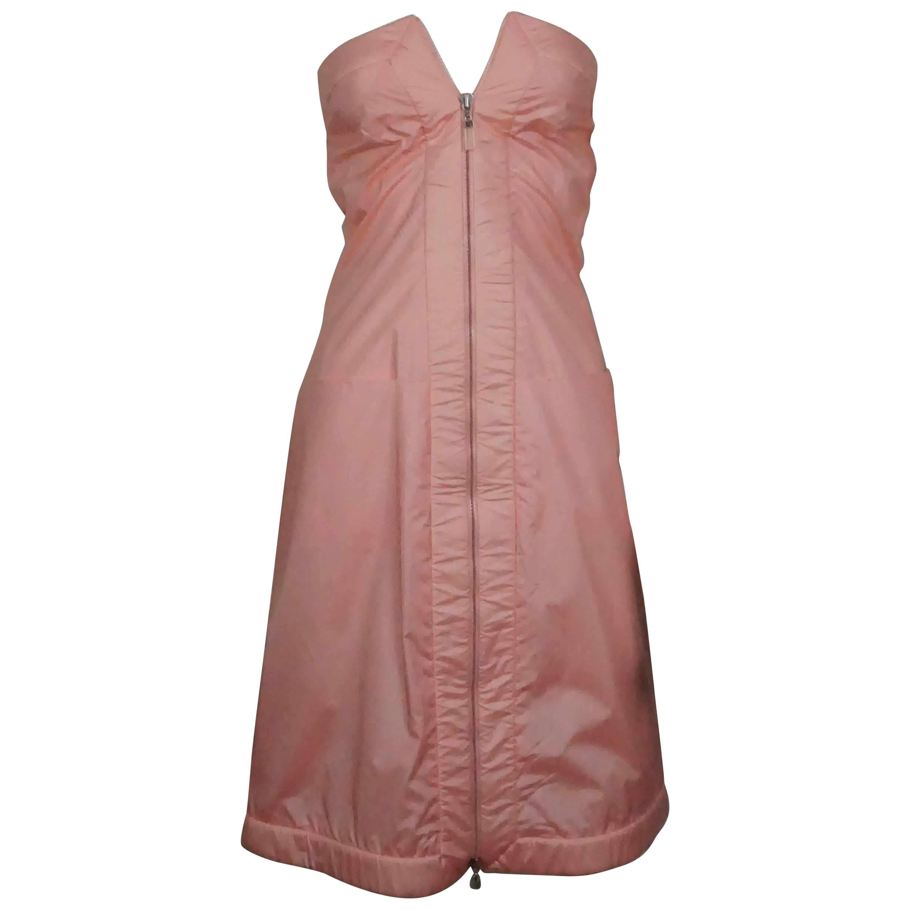 Givenchy Couture Pink Parachute Silk Strapless Dress - 38 - Circa 80's