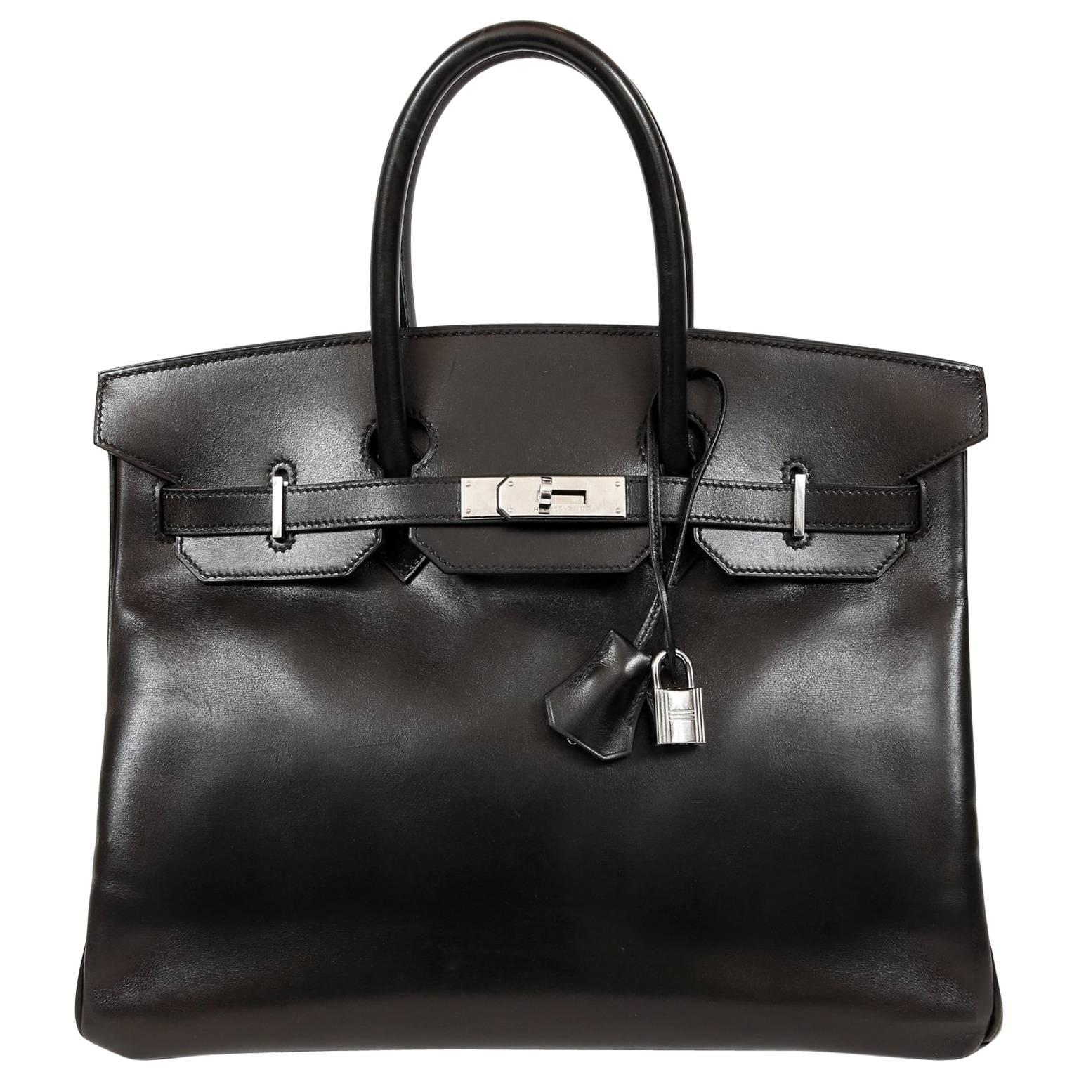 Hermès Black Box Calf  35 cm Birkin Bag with Palladium Hardware