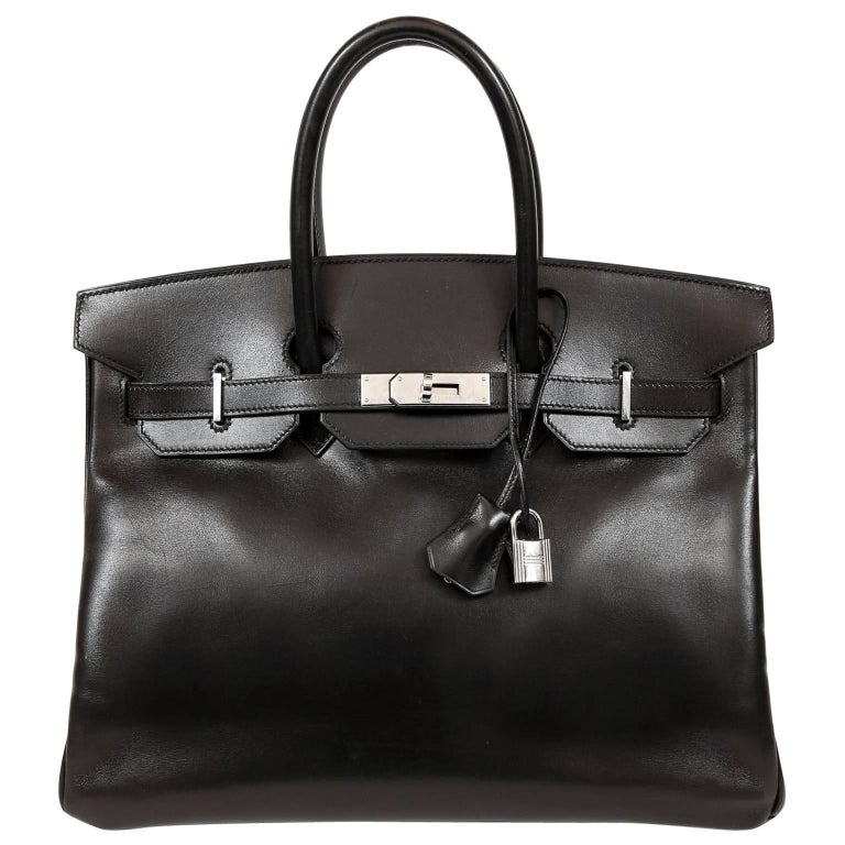 Hermès Black Box Calf 35 cm Birkin Bag with Palladium Hardware at 1stDibs