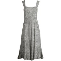 1990s Damianou Vintage Metallic Silver Blue Scalloped Lace Sleeveless Dress