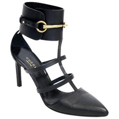 Tom Ford for Gucci Black Ankle Strap with Horsebit Logo Heels, 2000s 
