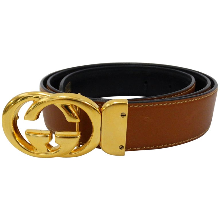 1980s Gucci Marmont Reversible Black and Tan Leather Belt at 1stDibs