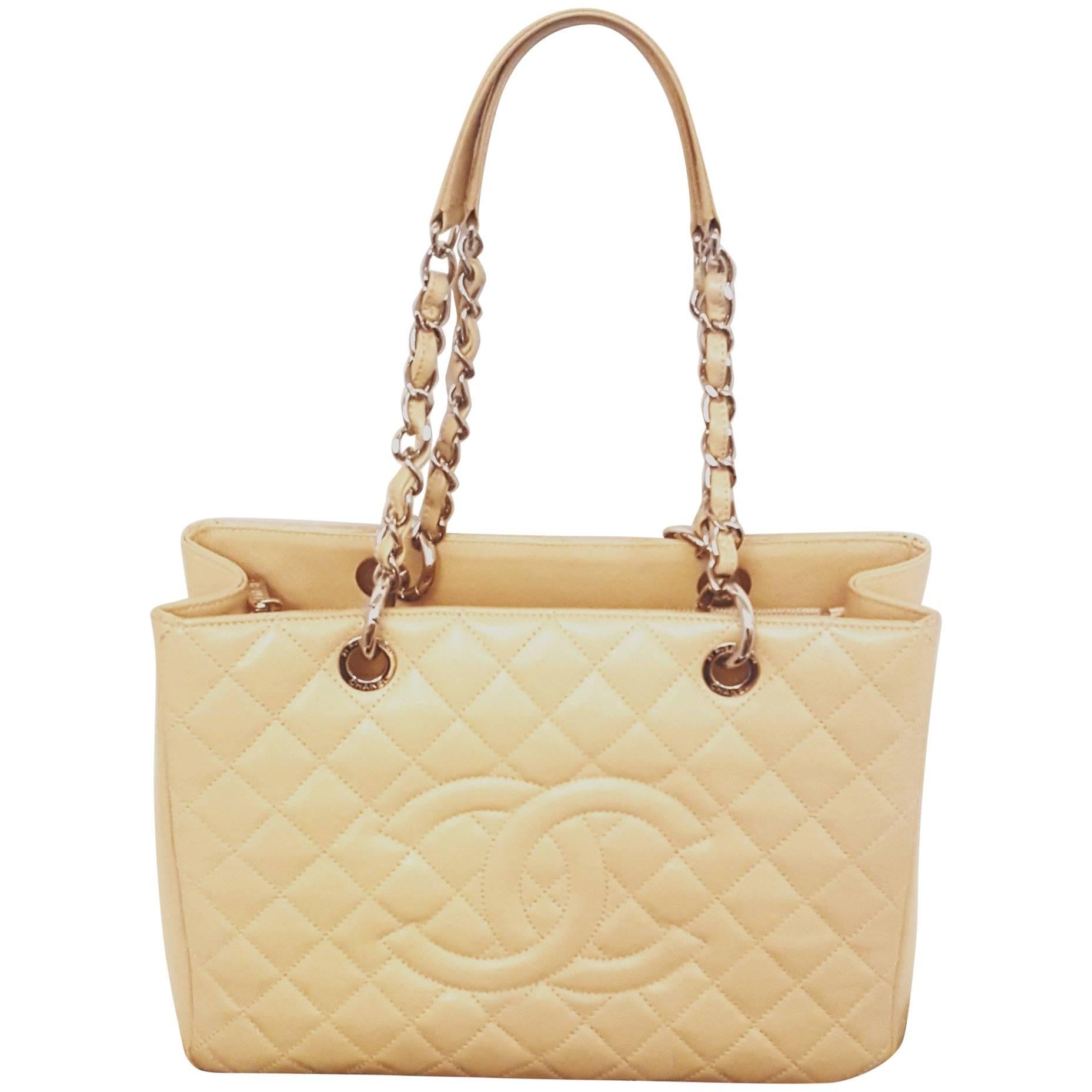 Chanel Tan Caviar Leather Grand Shopping Tote Bag  For Sale