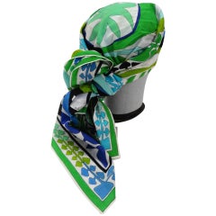 1990s Pucci Green & White Clover Printed Scarf