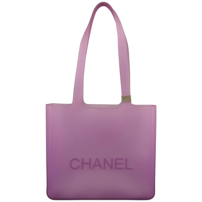 CHANEL Purple Clear Jelly Rubber Logo Tote Bag